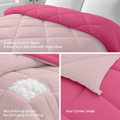 Image of AYKA Reversible Comforter 220 GSM Microfiber Reversible AC Comforter /Blanket for Winter /Quilt /Duvets for King Size Double Bed Comforter (90 * 100, Pink & Peach)
