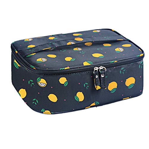 Portable Travel Makeup Cosmetic Bags Makeup Storage Toiletry Bags for Women, Makeup bag Organizer with Dividers , Large Travel Makeup Organizer for Girls Make Up Bag Brush Bags (Black Lemon)