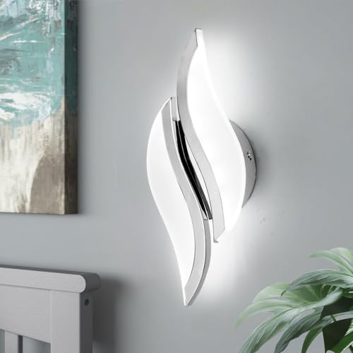 Image of CANEOE Modern LED Wall Sconce 6000K Chrome Indoor Wall Light Fixtures Acrylic Wall Sconce Lighting for Living Room Bedroom Bedside Bathroom Hallway Stairway Wall Lamp (Chrome, 1 Pack, 6000K)
