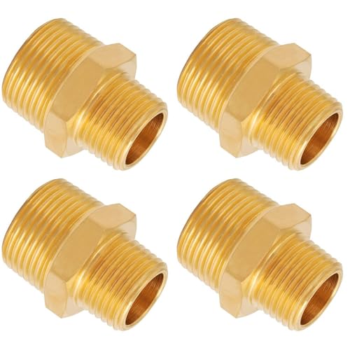 YRAKOZIN [4 Stück] Messing Reduziernippel - 1\ x 3/4\ AG/AG, Außengewinde Ø33mm x Außengewinde Ø26.5mm, Trinkwasser Geeignet, Sanitär-Anschlussstücke, Zubehör für Wasserschlauch