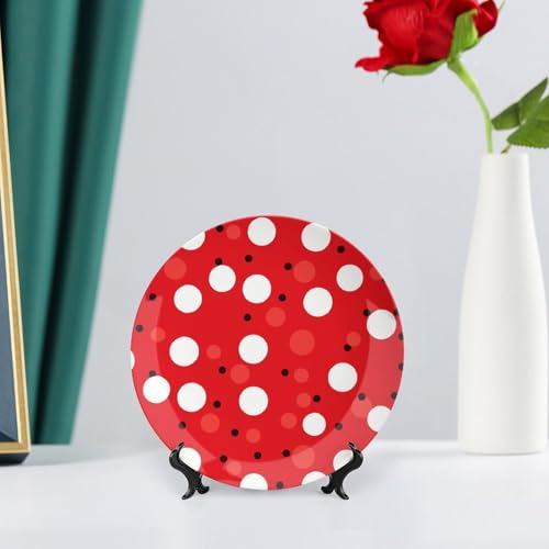 Plato decorativo de porcelana Bone China rojo con puntos blancos 6 pulgadas miniatura 6