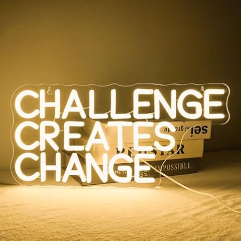 Lucunstar Challenge Creats Change Neon Sign,Neon Sign for Wall Decor,Neon Sign for Classroom,USB Connectivity Adjustable Brightness Neon Sign for Home Wall Decor,Bedroom Decor,Classroom Decor Cover