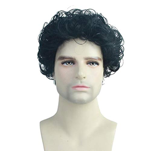 Colcolo Cabelo Sintético Masculino Afro Encaracolado Perucas Cheias Cosplay Preto