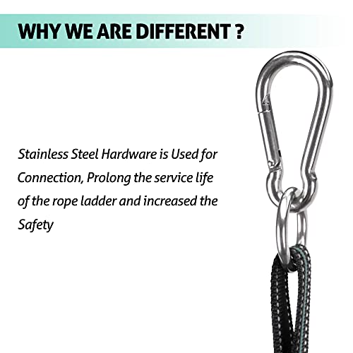 MARINE SYSTEM 3 Step 4 Step Boat Rope Ladder, Boat Rope Ladder Extension, Assist Boat Folding Ladder, Swim Ladder for Sailboat, Kayak, Canoeing (4 Step Green)