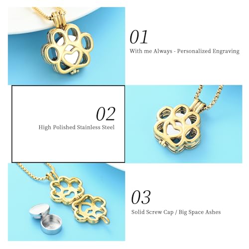 Joias de cremação para animais de estimação para cinzas para cães/gatos e patas de aço inoxidável me