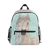 Flower Horse Toddler Backpack Fairy Tale Preschool Backpack Blue Poney Kindergarten Meal Bag for 3-8