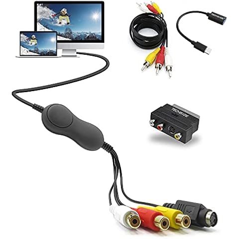TECHSIDE Vhs Analogue Digital Converter Full Mac / PC 2022 Golden Contacts | MacOs Big Sur Catalina Mojave + Windows 11 Compatible | USB Type C Audio / Video Grabber Capture Old Vhs Convert Cover