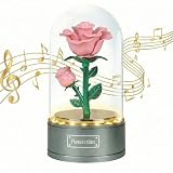 SWEETIME Beauty and The Beast Rose Musical Box,Light Up Pink Rose in Glass Dome,Music Box Gift for Girlfriend Wife Mother Valentines Day Mothers Day Christmas