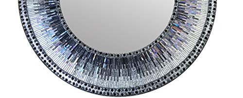 Decorshore Kaleidoscope 24 Inch Wall Mirror, Luxe Multi-Colored Silver And Iridescent Charcoal Gray Glass Mosaic Framed Wall Mirror, Decorative Round Accent/Vanity Mirror (24" X 24") #TOP2