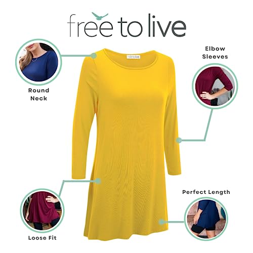 Free To Live 3 Pack Women's Loose Fit Long Elbow Sleeve Extra Long Jersey Tunics #TOP1