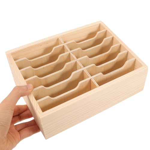 VILLCASE 12 Grids Cell Phone Storage Box: Wooden Holder - Multi-Compartment Calculator - Desk Organizer for Classroom Office