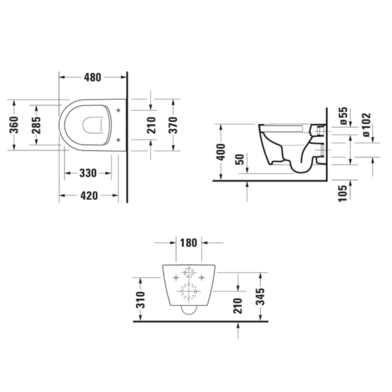 Pack cuvette WC suspendu compact sans bride DURAVIT ME by Starck avec abattant frein de chute