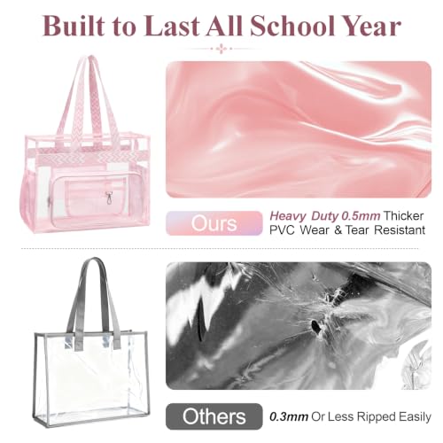Image of PACKISM Clear Tote Bag for School - Large Heavy Duty Clear Tote for Girls | See Through PVC, Wide Zipper Opening, Front Pocket Keeps Essentials Visible for Students, Class, Work, Daily Carry, Age 12+