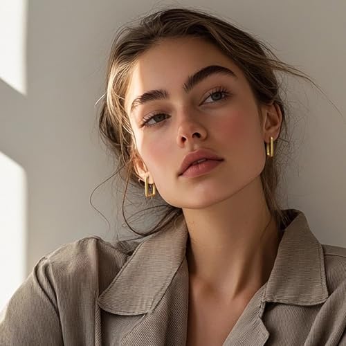 Gold Hoop Earrings for Women 14K Gold Hoop Earrings for Women Square Hoops Earring for Womens Square-Shape with Clean Lines Simple Square Hoops Earring for Womens 24mm3