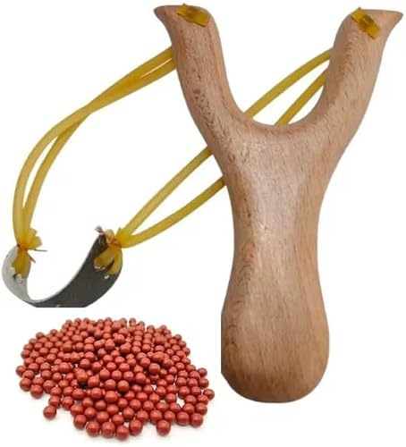 Wooden Slingshot with 100+ Clay Pellets