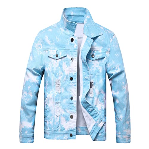 Image of RANMCC Men's Stretch Vintage Washed Long Sleeve Denim Jacket