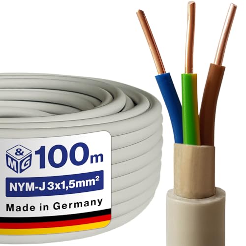 M&G Techno NYM-J 3x1 5 mm Stromkabel 3 Polig NYM Kabel 3 adrig Mantelleitung Erdkabel Elektrokabel Feuchtraumkabel elektrische Leitung 100m