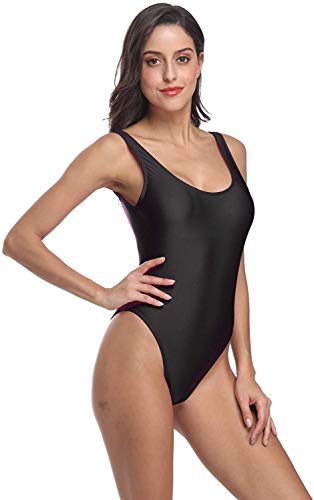 MIAIULIA Women's Retro 80s/90s Inspired High Cut Low Back One Piece Padding Swimwear Bathing Suits BK Pad M