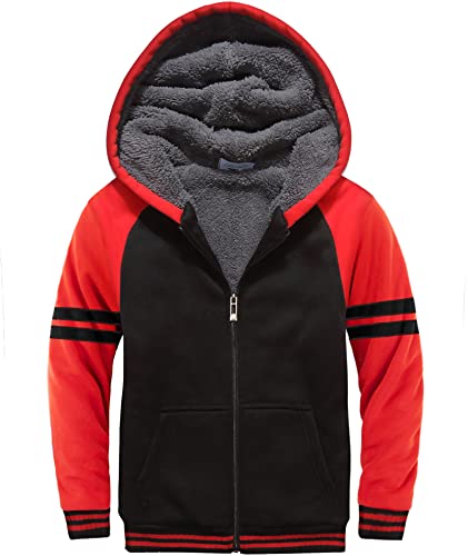 Image of V VALANCH Boys Hoodie Zip Up Fleece Lined Jacket Warm Sherpa Hooded Sweatshirts for Boys Girls 6-15 Years