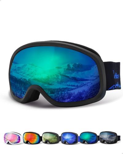 JetBlaze Skibrille Herren Damen Unisex OTG Skibrille für Brillenträger Schneebrille Anti Nebel UV Schutz Snowboardbrille Ski Goggles für Skifahren Kompatibler Helm Sphärisch Verspiegelt Grüne Linse
