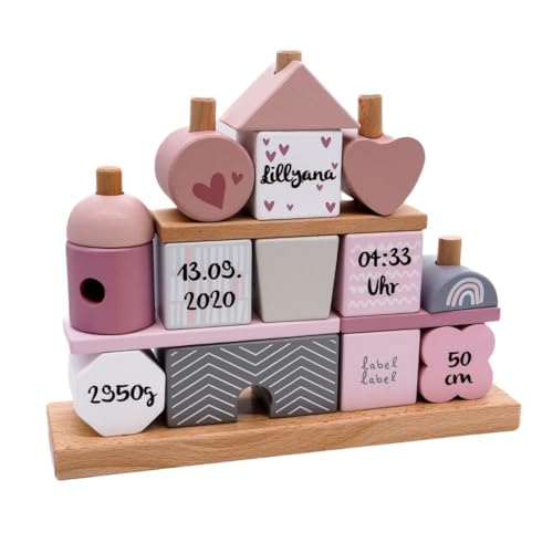 Steckspiel Haus rosa I Personalisierbares Geschenk zur Geburt Mädchen I...
