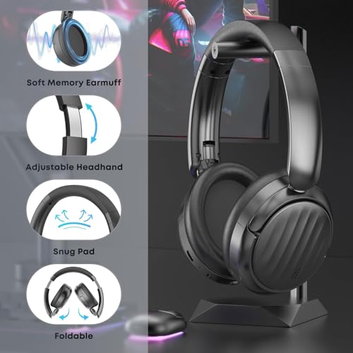 Image of Bluetooth Headphones, Hybrid Active Noise Cancelling Over Ear Headphones | 35H Playtime, HiFi Stereo Foldable wireless Headphones with Foam Ear Cups for Sports, Office, Travel