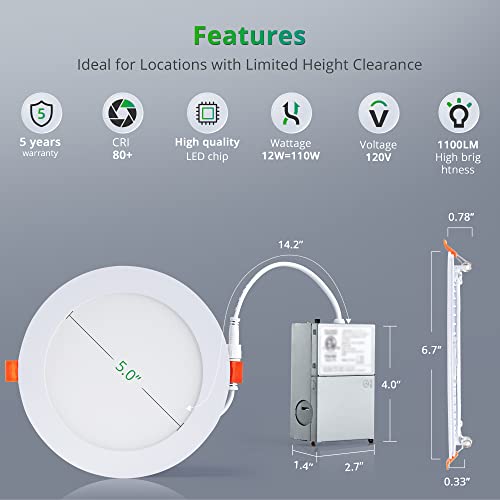 Lediary 12 Pack 5Cct Led Recessed Lighting 6 Inch, 2500K-6000K Selectable Recessed Light Fixtures, 1100Lm High Brightness, 12W Eqv 110W, Dimmable Can Lights With Junction Box - Ic Rated, Etl #TOP3