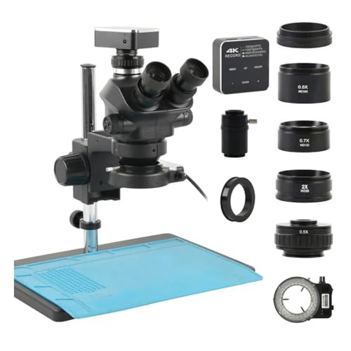 Microscope 7X-100X Zoom Simul Focal Stereo Trinocular Microscope WF10X/22MM Lens 4K 2K 55MP VGA USB HDMI PC Video Camera for PCB Soldering(48MP 4K HDMI Type-C B)
