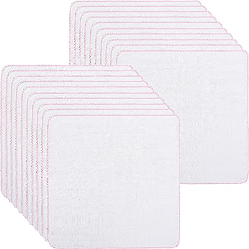 20 Pieces Cotton Facial Cleansing Muslin Cloths Soft Cloths Remove Makeup Tool Polishing Facial Cloths (11.8 x 11.8 Inch, Pink)