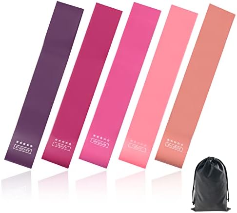 Resistance Bands Set, 5 Pcs Latex Exercise Bands with 5 Resistance Levels, Skin-Friendly Elastic Bands with Carrying Pouch for Home Workout, Strength Training, Yoga, Pilates- red