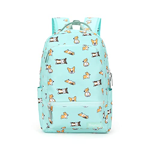 Cute Corgi Dog Backpack for Girls Boys Teens Women Men Green