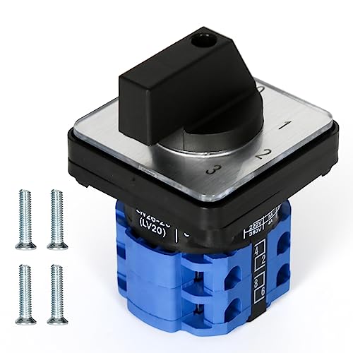 Jadeshay Interruptor de Transferencia,690V 20A Interruptor de Conmutación Universal 4 Posición 8 Terminales LW26-20/2 para Soldador Eléctrica y Automatización Industrial,Selector de Levas Rotatorio