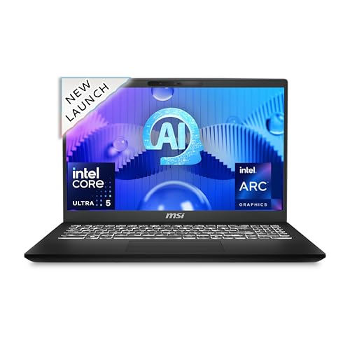 MSI Modern 15 H AI, Intel 1st Gen. Ultra 5 125H,Built-in AI, 40CM Laptop(16GB/512GB NVMe SSD/Windows 11 Home/MSO 2021/Intel Arc/Classic Black/1.9Kg), C1MG-049IN