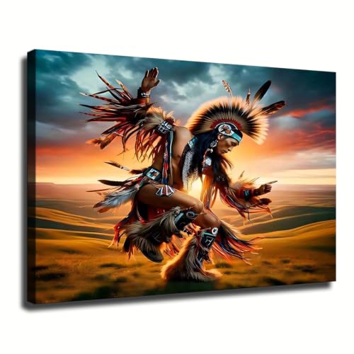 Nicghece Native American Wall Art Canvas Print Traditional Indian Warrior