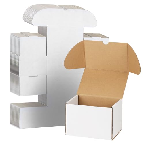 Image of WIFTREY 50 Pack 6x4x4 Small Shipping Boxes, White Corrugated Cardboard Boxes 6 x 4 x 4 for Packaging Small Business, Mailing, Shipping