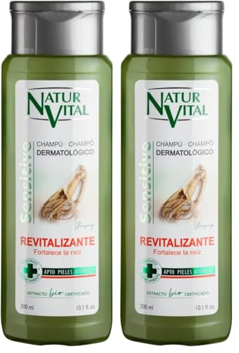 NaturVital - Champú Sensitive Revitalizante, Sin Parabenos ni Siliconas, Natural para Cabello Débil, Piel Atópica y Cuero Cabelludo Sensible, para Hombres y Mujeres, 300ml, 1 unidad (Paquete de 2)