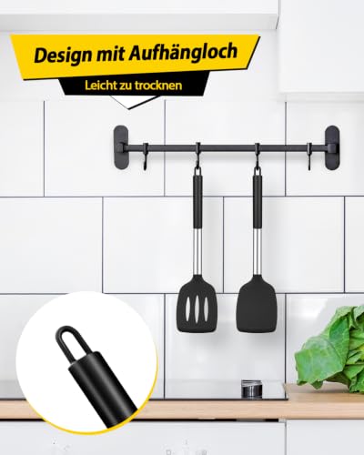 Foto von Pfannenwender aus Silikon, robust, antihaftbeschichtet, geschlitzt, hitzebeständig, BPA-frei, ideales Kochgeschirr für Fisch, Eier, Pfannkuchen, schwarz, 2 Stück