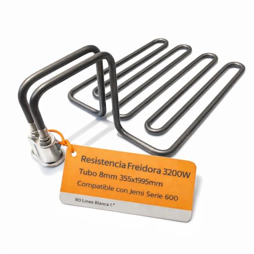 RO Linea Blanca ® Resistencia Freidora 3200W 230V Con Caja Conexion Tipo Enchufe Repuesto Inmersion Compatible con Jemi J6 N10 Serie 600 Medidas 355x195mm Tubo 8mm Calentamiento Rapido Hosteleria