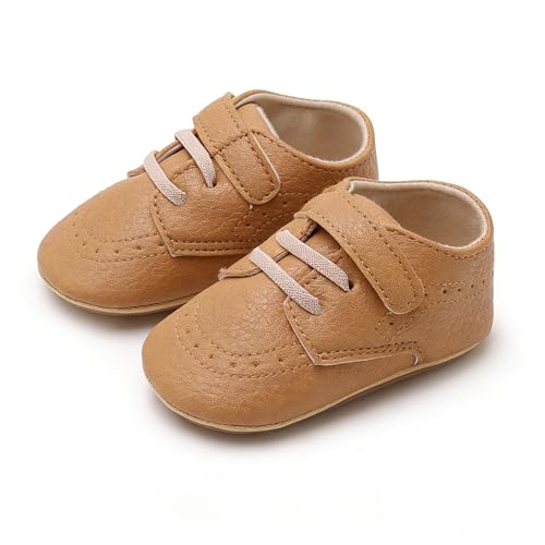 Image of SOFMUO Baby Boys Girls High Top Ankle PU Leather Sneakers Soft Rubber Sole Infant Moccasins Newborn Oxford Loafers Anti-Slip Toddler Wedding Uniform Dress Shoes