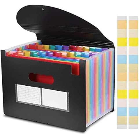 File Organisers, Supmaker 24 Pockets Expanding File Folder, A4 Size Accordion Folder Expandable File Organiser with Lid, Rainbow Document Organiser for Filing Folders and Storage Files Cover