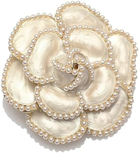 Pearl Camellia Flower Brooch Enamel Flower Pin for Women Girls Lapel Jackets Hat Scarfts Accessories Wedding Party Jewelry Gift for Brides Mother