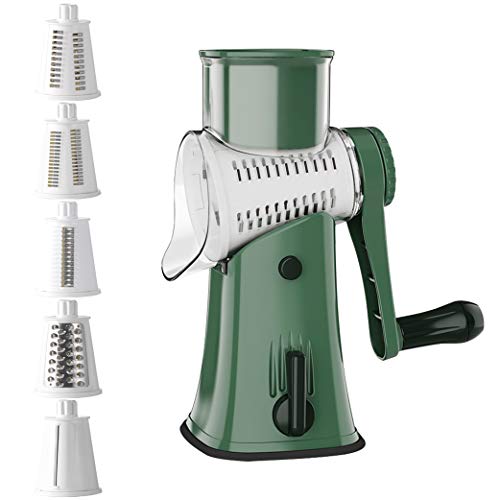 LEKOCH Round Rotary Cheese Grater, 5 In 1 Vegetable Mandoline Slicer Ultra Sharp Cylinders Stainless Steel Blades, Manual Hand Speedy Safe Vegetable Shredder & Cutter-Green LEKOCH Round Rotary Cheese Grater, 5 In 1 Vegetable Mandoline Slicer Ultra Sharp Cylinders Stainless Steel Blades, Manual Hand Speedy Safe Vegetable Shredder & Cutter-Green