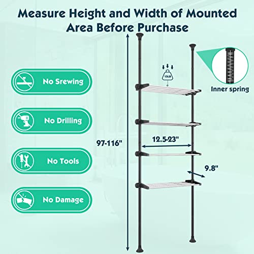 Lilyvane 4 Tiers Over The Toilet Storage, 97 To116” Adjustable Tension Pole Over Toilet Bathroom Organizer, Freestanding Bathroom Shelves Over Toilet For Most Showers Over The Toilet Shelf, Black #TOP6