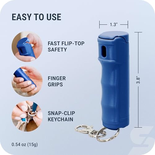 Image of SABRE Pepper Spray with Fast Flip Top Safety & Snap‑Clip Keychain for Self Defense - Maximum Police Strength OC with UV Marking Dye, Finger Grip, 10‑Sec. Spray, 14-ft Range, Made in USA, 0.54 fl oz