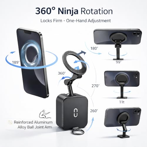 Image of Mizi 3-in-1 Magnetic Phone Holder [20x N52] Strong Magnets, Portable Mount for Golf Carts, Garage, Gym, Travel, Kitchen, Office, Outdoor, Car - Black