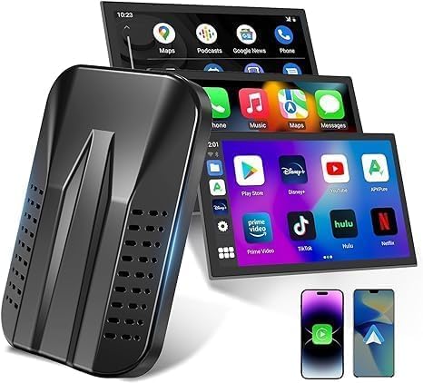 Adaptador inalámbrico CarPlay con Netflix YouTube Google Play, adaptador inalámbrico Android Auto para autos CarPlay con cable de fábrica, caja
