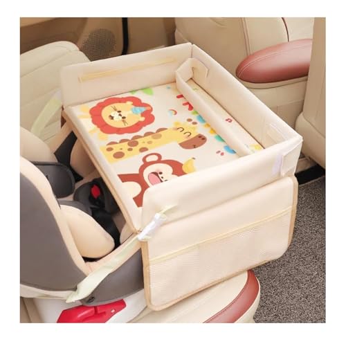チャイルドシートテーブル ベビーテーブル 子供用トレイ 子供用デスク 固定バンド付き 車載 折りたたみ式タブレットホルダー 収納 持ち運び簡単 男の子と女の子に最適 後部座席、長い旅、絵本、庭 ベビーカー 長距離移動 食事 お遊び台 旅行に大活躍 (ベージ