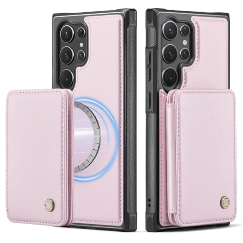 Étui portefeuille Galaxy S22+ 5G en cuir rose de prestige