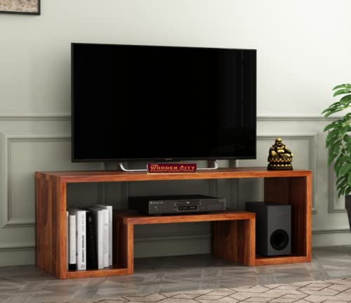 Image of THE WOODEN CITY Solid Sheesham Wood TV & Entertainment Unit for Living Room & Hotel Room and Office Furniture (Wood Finish 7)