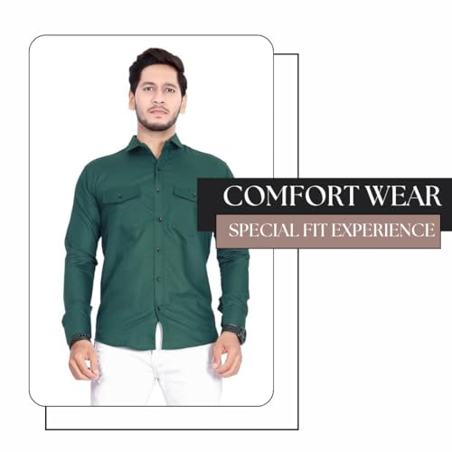 Image of Men's Cotton Spread Collar Full Sleeve Regular Fit Solid Casual Shirt with Double Pockets - Stylish Comfortable Shirt for Everyday Wear